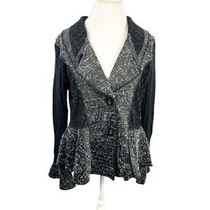 Sioni Black Cardigan Sweater Artsy Mixed Materials Flared Slvs Boho Size L